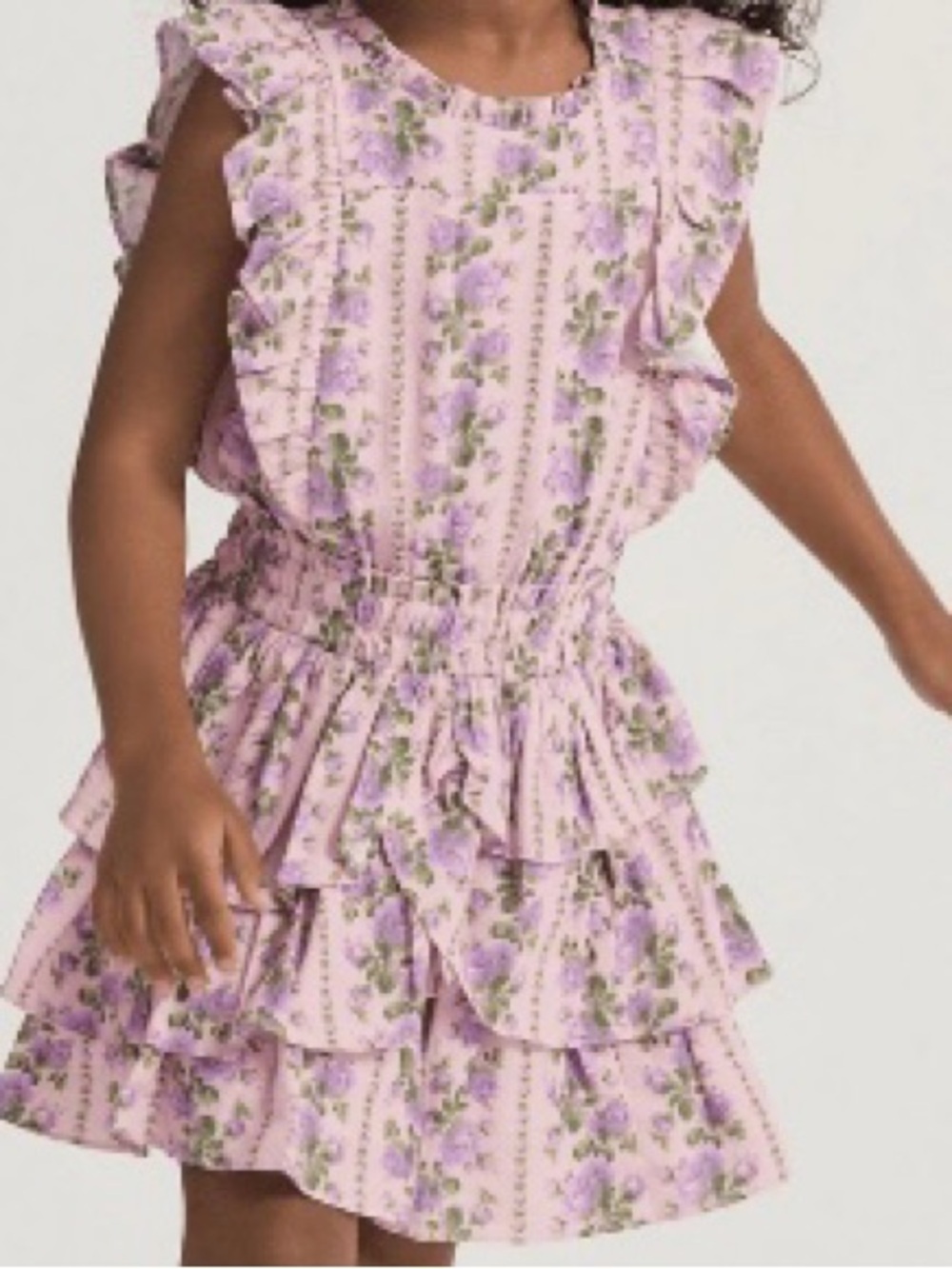 Love Shack Fancy Lavender Floral Ruffle Tiered Decker Dress Sz 12 Years